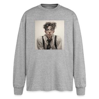 Dreamy Spectacle Wearer Portrait - Oversized Long Sleeve T-Shirt - sports grey - Front - AI Model Female 180 light (180cm)