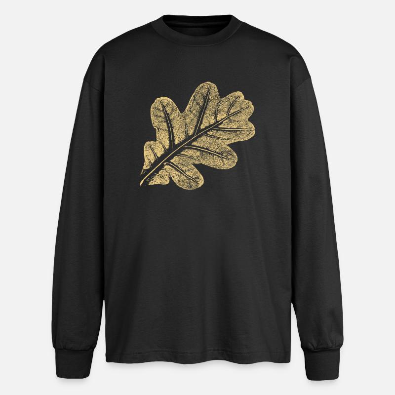 Blatt Eiche / Eichenblatt - Natur Design - Oversized Langarmshirt  - Schwarz