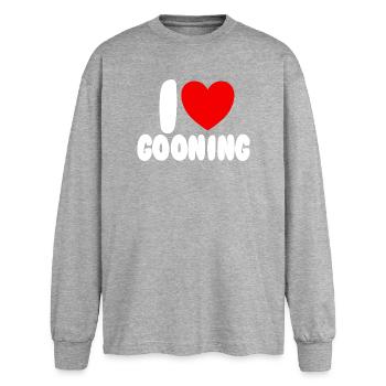 Ich liebe Gooning. Ich liebe Gooning. - Oversized Langarmshirt  - Grau meliert - Vorne - AI Model Female 180 light (180cm)
