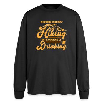 Weekend Forecast Hiking with a Chance of Drinking - Oversized Long Sleeve T-Shirt - black - Front - AI Model Male 185 light (185cm)