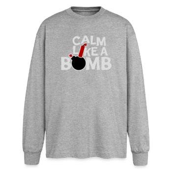 Calm Like Bomb Paradox Irony Humor Explosive Joke - Oversized Long Sleeve T-Shirt - sports grey - Front - AI Model Female 180 light (180cm)