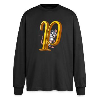BUCHSTABE P - Oversized Langarmshirt  - Schwarz - Vorne - AI Model Male 185 light (185cm)