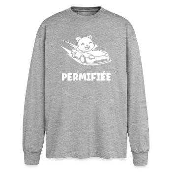 Humour permis de conduire - T-shirt manches longues oversize - gris chiné - Devant - AI Model Female 180 light (180cm)