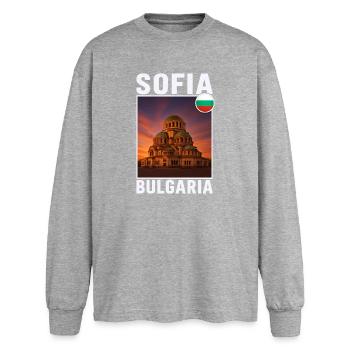 Sofia Bulgarien - Oversized Langarmshirt  - Grau meliert - Vorne - AI Model Female 180 light (180cm)