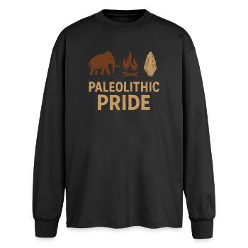 Prehistoric stone tools of Homo - Oversized Long Sleeve T-Shirt - black - Front - AI Model Male 185 light (185cm)