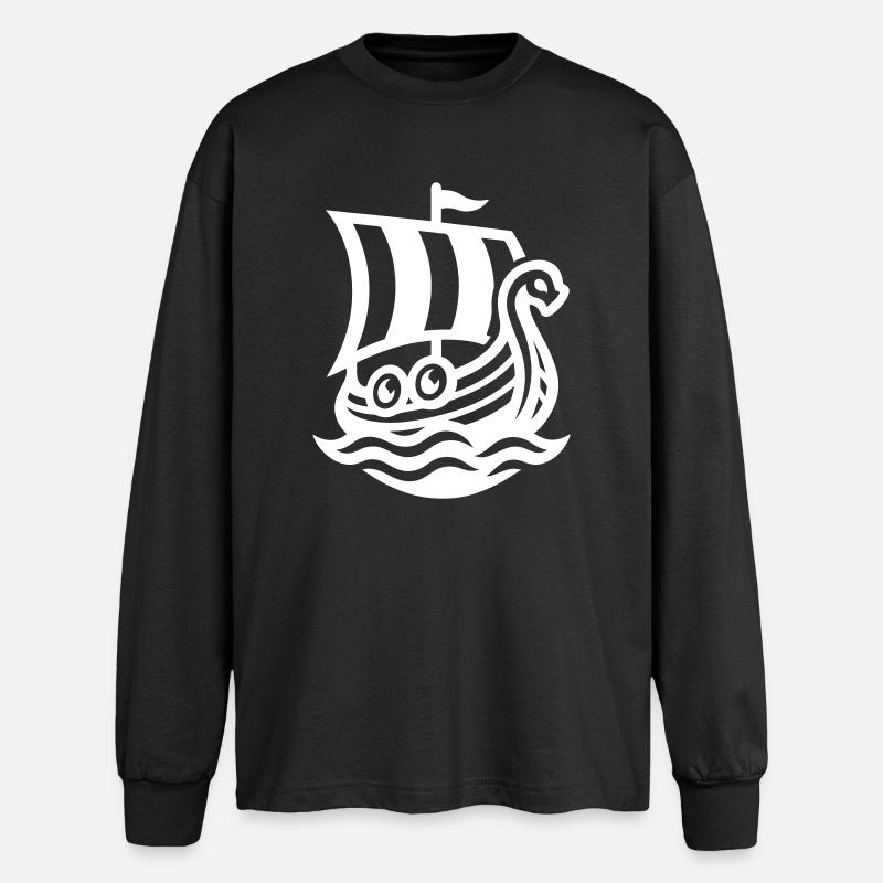 Wikingerschiff Drachenboot - Oversized Langarmshirt - Schwarz