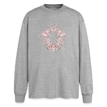 Cadre baroque rose avec couronne et ornements floraux - T-shirt manches longues oversize - gris chiné - Devant - AI Model Female 180 light (180cm)