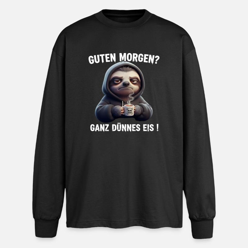 Grim Sloth with Coffee Saying Design - Oversized Long Sleeve T-Shirt - black