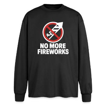 No More Fireworks – Silvester Edition - Oversized Langarmshirt  - Schwarz - Vorne - AI Model Male 185 light (185cm)
