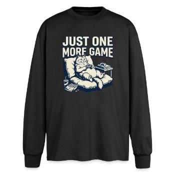 Just one more game of cat lounge - Oversized Long Sleeve T-Shirt - black - Front - AI Model Male 185 light (185cm)