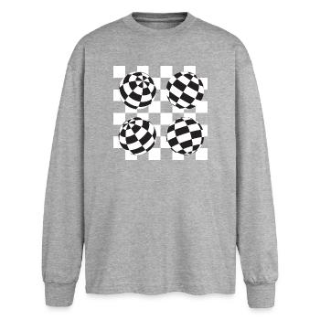 Kugelförmige karierte Illusion - Oversized Langarmshirt  - Grau meliert - Vorne - AI Model Female 180 light (180cm)