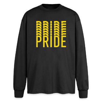Pride Yellow Text Muster - Oversized Langarmshirt  - Schwarz - Vorne - AI Model Male 185 light (185cm)