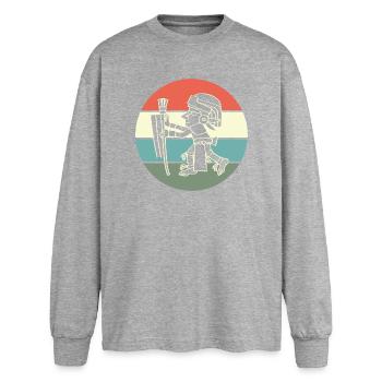 aztec Maya kalender Inka - Oversized Langarmshirt  - Grau meliert - Vorne - AI Model Female 180 light (180cm)