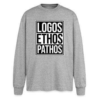 Logos Ethos Pathos Rhétorique Étudiant en Philosophie - T-shirt manches longues oversize - gris chiné - Devant - AI Model Female 180 light (180cm)
