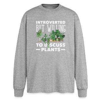 Introvert Discuss Plants Funny - Oversized Long Sleeve T-Shirt - sports grey - Front - AI Model Female 180 light (180cm)