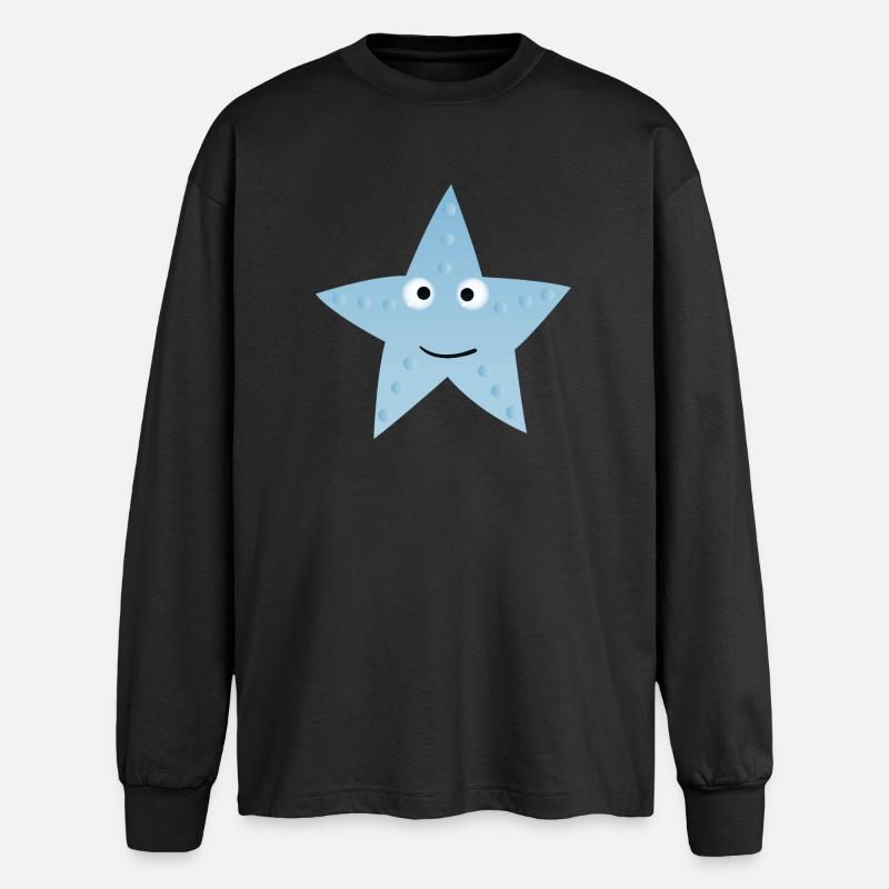 Kawaii Blauer Stern mit Gesicht - Oversized Langarmshirt  - Schwarz