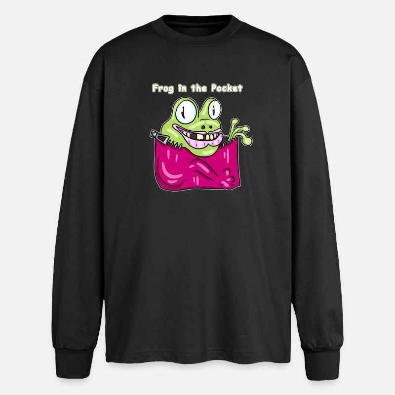 Frog in the Pocket - Funny Pocket Frog Design - Oversized Langarmshirt - Schwarz