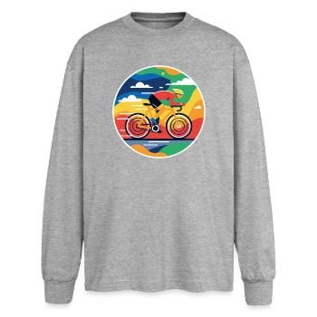 Bunter Radfahrer Rundbild - Oversized Langarmshirt  - Grau meliert - Vorne - AI Model Female 180 light (180cm)