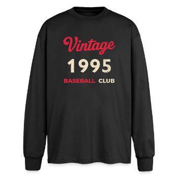 Vintage 1995 – Baseball Club Retro Birth Year - Oversized Long Sleeve T-Shirt - black - Front - AI Model Male 185 light (185cm)