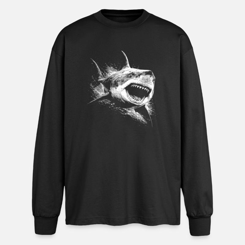 Silhouette dello squalo bianco e nero - T-shirt oversize a maniche lunghe - nero
