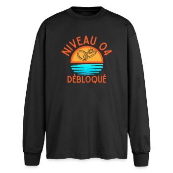 Level 04 Unlocked, a creative and joyful touch - Oversized Long Sleeve T-Shirt - black - Front - AI Model Male 185 light (185cm)