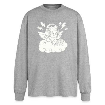 Music Angel – Cherub with Headphones - Oversized Long Sleeve T-Shirt - sports grey - Front - AI Model Female 180 light (180cm)