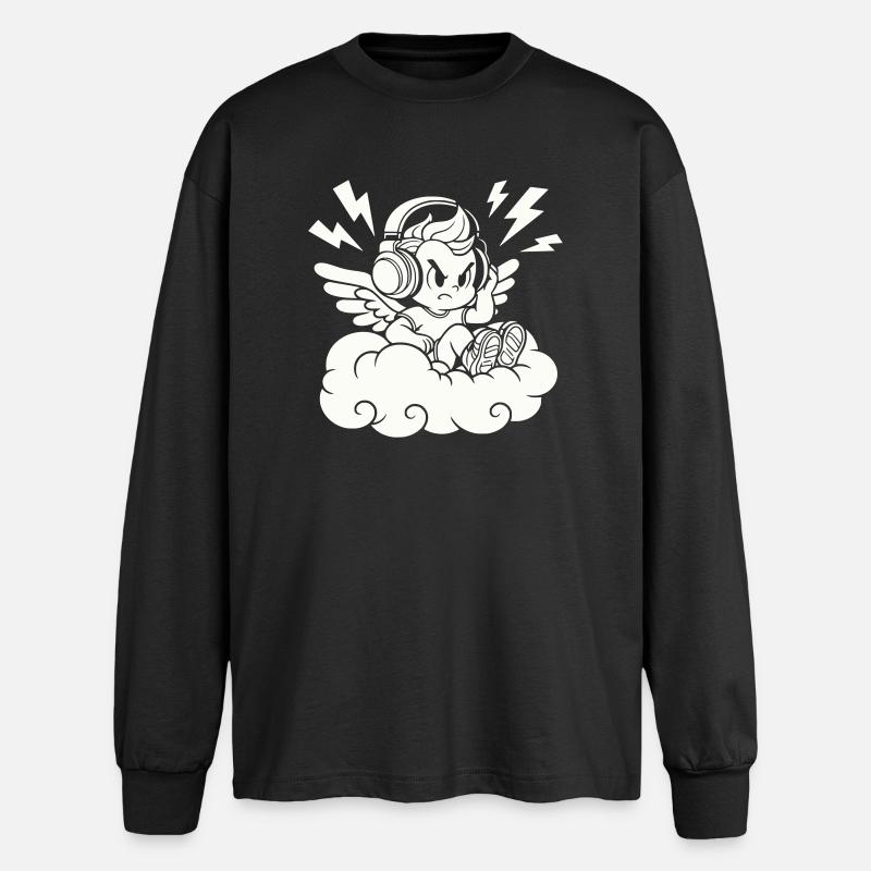 Musik Engel – Cherub mit Kopfhörern - Oversized Langarmshirt  - Schwarz