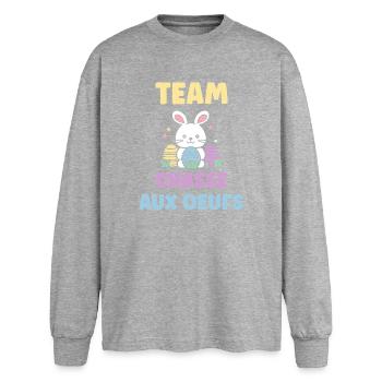 chasse aux oeufs - T-shirt manches longues oversize - gris chiné - Devant - AI Model Female 180 light (180cm)