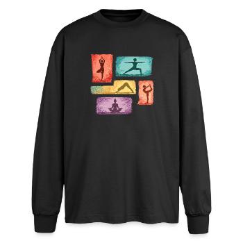 Vibrante Yoga-Posen Collage - Oversized Langarmshirt  - Schwarz - Vorne - AI Model Male 185 light (185cm)