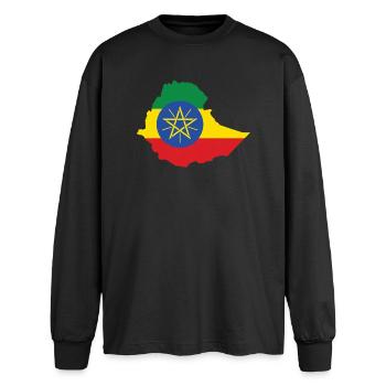Äthiopien Power Rasta Reggae Rastafari Roots  - Oversized Langarmshirt  - Schwarz - Vorne - AI Model Male 185 light (185cm)