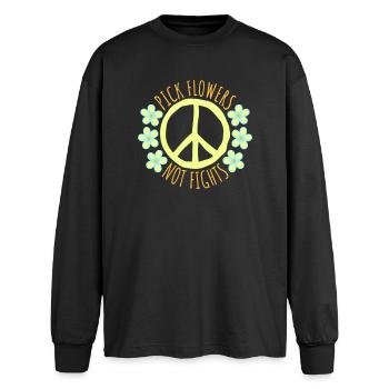 Cueillez des fleurs, pas des disputes, fleurs Paix Logo drôle - T-shirt manches longues oversize - noir - Devant - AI Model Male 185 light (185cm)