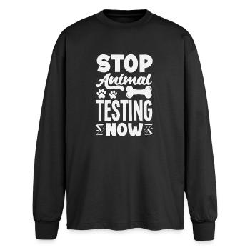 Tierversuche Stoppen - Jetzt Foster Adopt Shelter - Oversized Langarmshirt  - Schwarz - Vorne - AI Model Male 185 light (185cm)