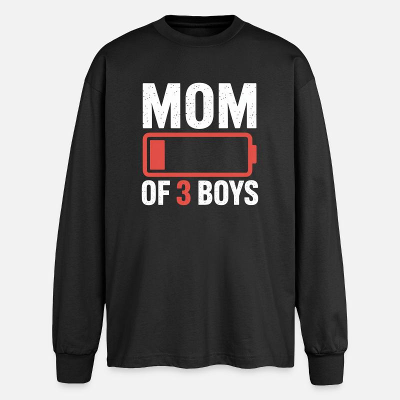 Mutter von 3 Jungs Batterie-Ikon-Tee - Oversized Langarmshirt - Schwarz
