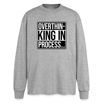 Overthinking In Process Funny Brooding Saying Logo - Oversized Long Sleeve T-Shirt - sports grey - Front - AI Model Female 180 light (180cm)