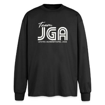 JGA 2026 Team Bräutigam Junggesellenabschied - Oversized Langarmshirt  - Schwarz - Vorne - AI Model Male 185 light (185cm)