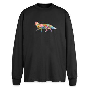 Fuchs Aquarell Silhouette Blumen - Oversized Langarmshirt  - Schwarz - Vorne - AI Model Male 185 light (185cm)