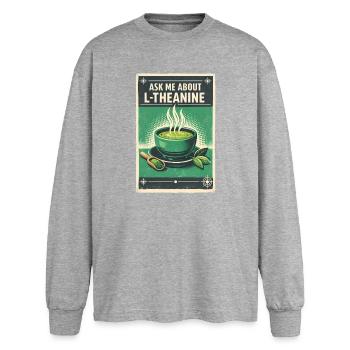 Frag mich zu L-Theanine | Matcha Nerd - Oversized Langarmshirt  - Grau meliert - Vorne - AI Model Female 180 light (180cm)
