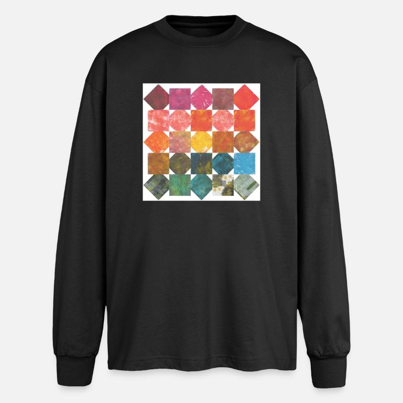 Abstraktes Muster – Bunte Kacheln, farbenfroh - Oversized Langarmshirt  - Schwarz