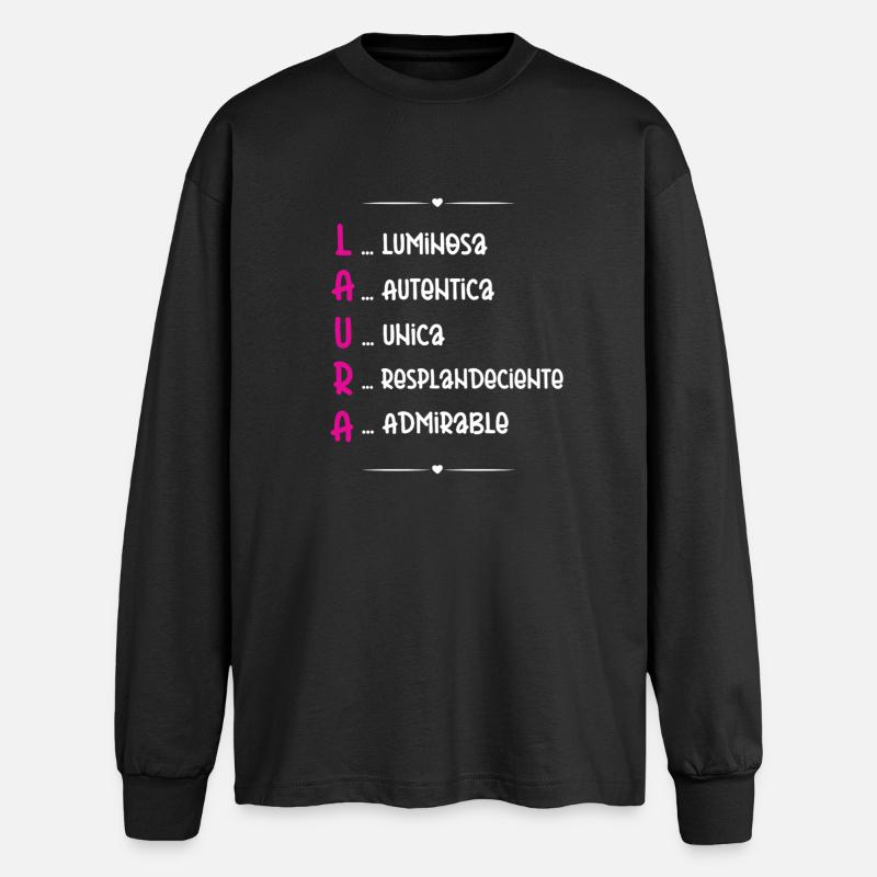 Laura: Personalisierter Name - Oversized Langarmshirt - Schwarz