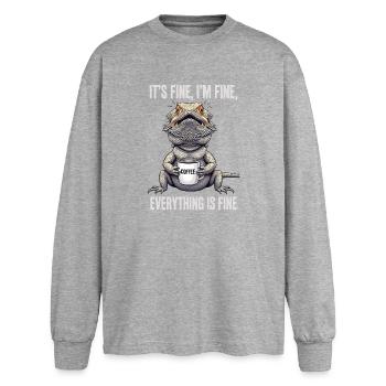 Its Fine Im Fine Coffee Bearded Dragon Humor - Oversized Long Sleeve T-Shirt - sports grey - Front - AI Model Female 180 light (180cm)