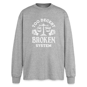 radicalized by fundamental - Oversized Long Sleeve T-Shirt - sports grey - Front - AI Model Female 180 light (180cm)