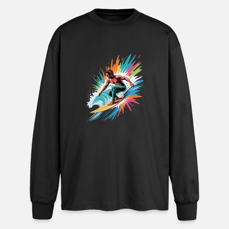 Aquarelles surfeuses colorées, éclaboussures, graffiti - T-shirt manches longues oversize - noir