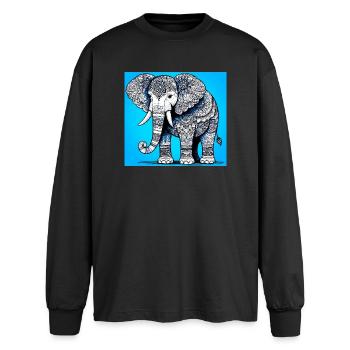 éléphant - T-shirt manches longues oversize - noir - Devant - AI Model Male 185 light (185cm)