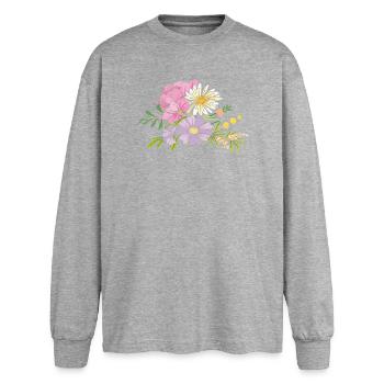 Bouquet de fleurs - T-shirt manches longues oversize - gris chiné - Devant - AI Model Female 180 light (180cm)