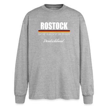 Rostock - Oversized Langarmshirt  - Grau meliert - Vorne - AI Model Female 180 light (180cm)