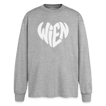 Wien Typo Herz  - Oversized Langarmshirt  - Grau meliert - Vorne - AI Model Female 180 light (180cm)