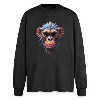 Ornate Chimp Mask - Oversized Long Sleeve T-Shirt - black - Front - AI Model Male 185 light (185cm)