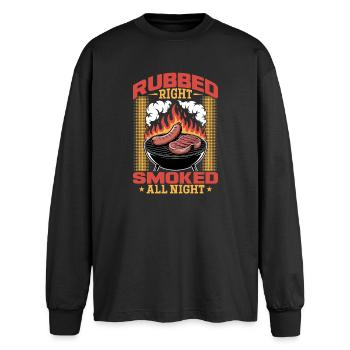 BBQ Grilling Meat Smoking Barbecue - Oversized Long Sleeve T-Shirt - black - Front - AI Model Male 185 light (185cm)