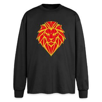 Tête géométrique de lion rouge et jaune - T-shirt manches longues oversize - noir - Devant - AI Model Male 185 light (185cm)