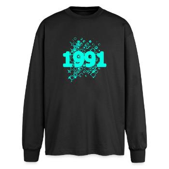 1991 - Oversized Langarmshirt  - Schwarz - Vorne - AI Model Male 185 light (185cm)